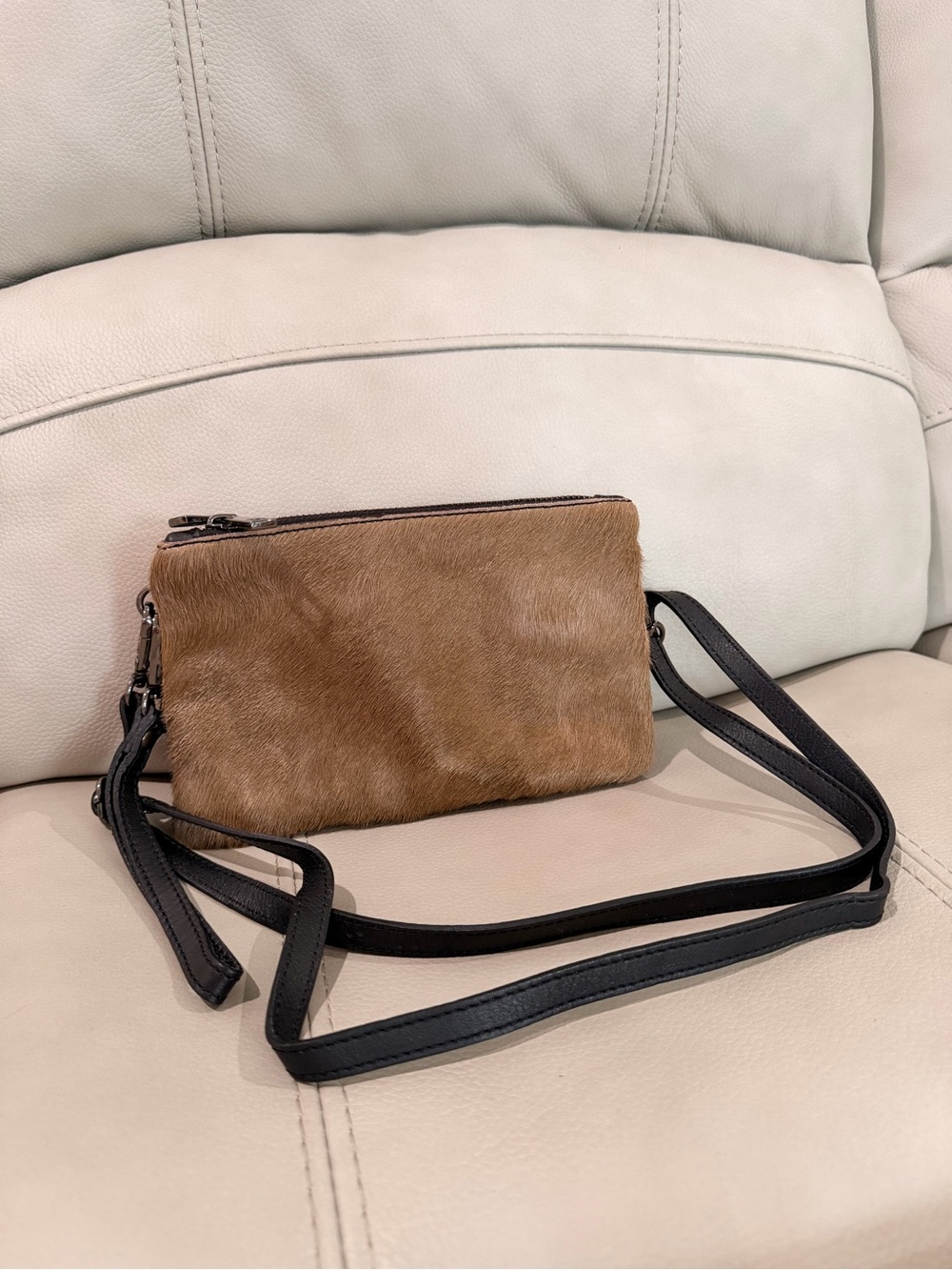 Monforte Genuine Calf Hair Crossbody Bag • Made in Italy • Brown